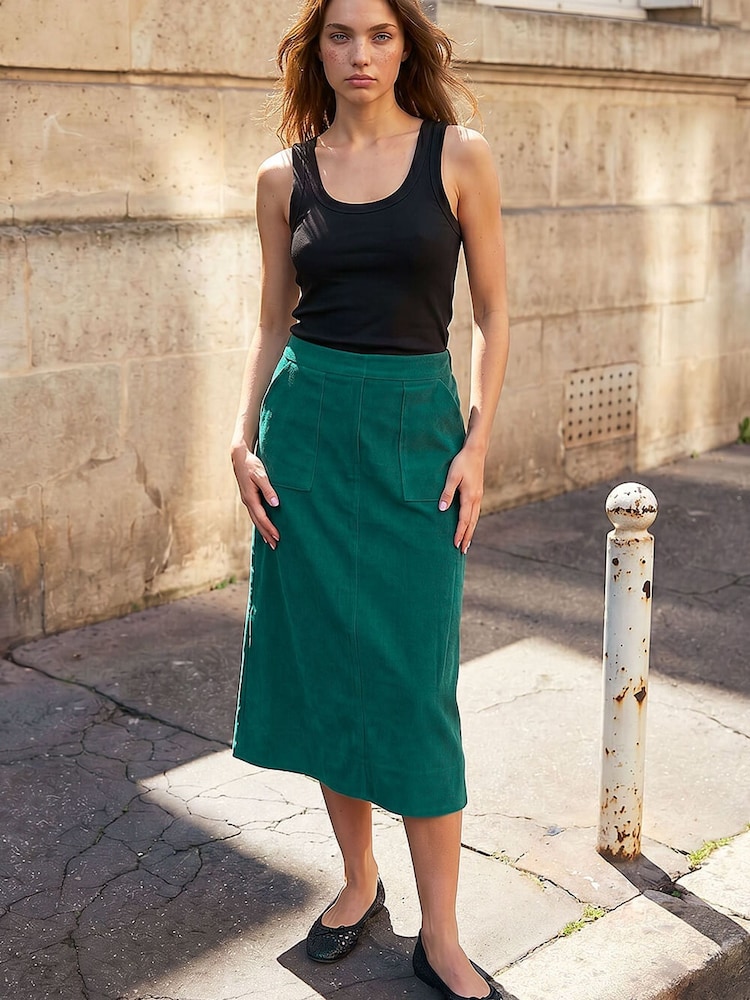 Roman Green Petite Cord Pocket Skirt - Image 2 of 4 Roman Green Petite Cord Pocket Skirt - Image 2 of 4