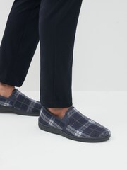 Navy Blue Check Closed Back Slippers - Image 1 of 6