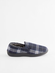 Navy Blue Check Closed Back Slippers - Image 2 of 6