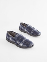 Navy Blue Check Closed Back Slippers - Image 3 of 6