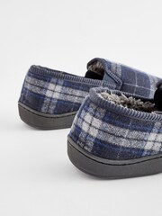 Navy Blue Check Closed Back Slippers - Image 4 of 6