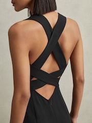 Reiss Black Nylah Cross-Back Belted Bodycon Midi Dress - Image 4 of 6