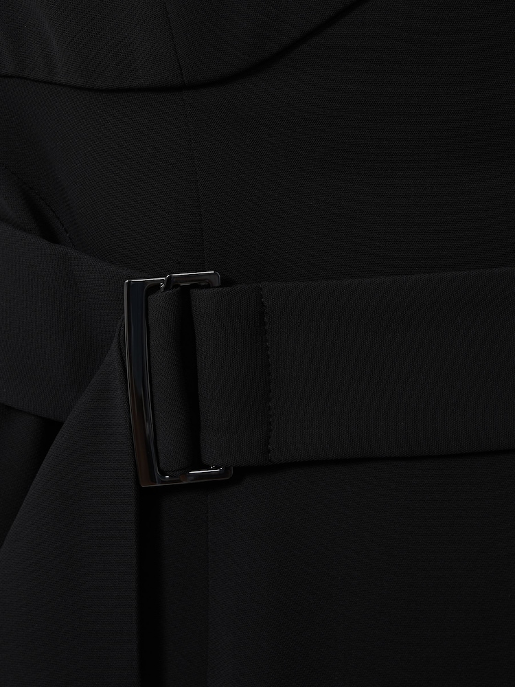 Reiss Black Nylah Cross-Back Belted Bodycon Midi Dress - Image 6 of 6