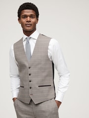 Taupe Trimmed Check Suit: Waistcoat - Image 1 of 1
