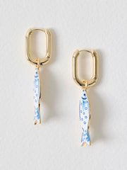 Oliver Bonas Blue Faith Fish Charm Drop Hoop Gold Tone Earrings - Image 1 of 2