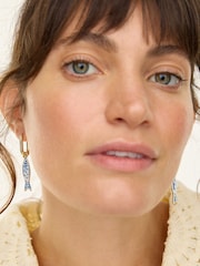 Oliver Bonas Blue Faith Fish Charm Drop Hoop Gold Tone Earrings - Image 2 of 2