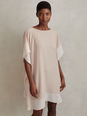Reiss Nude/White Alani Colourblock Side Drape Tunic - Image 1 of 7