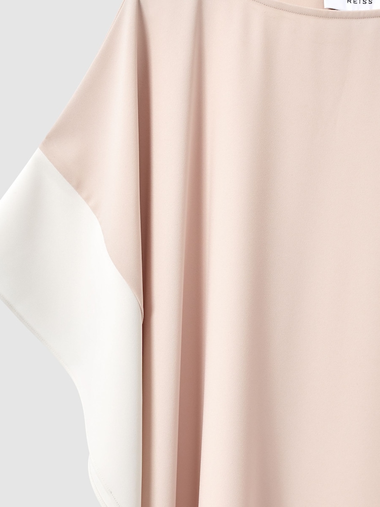 Reiss Nude/White Alani Colourblock Side Drape Tunic - Image 7 of 7