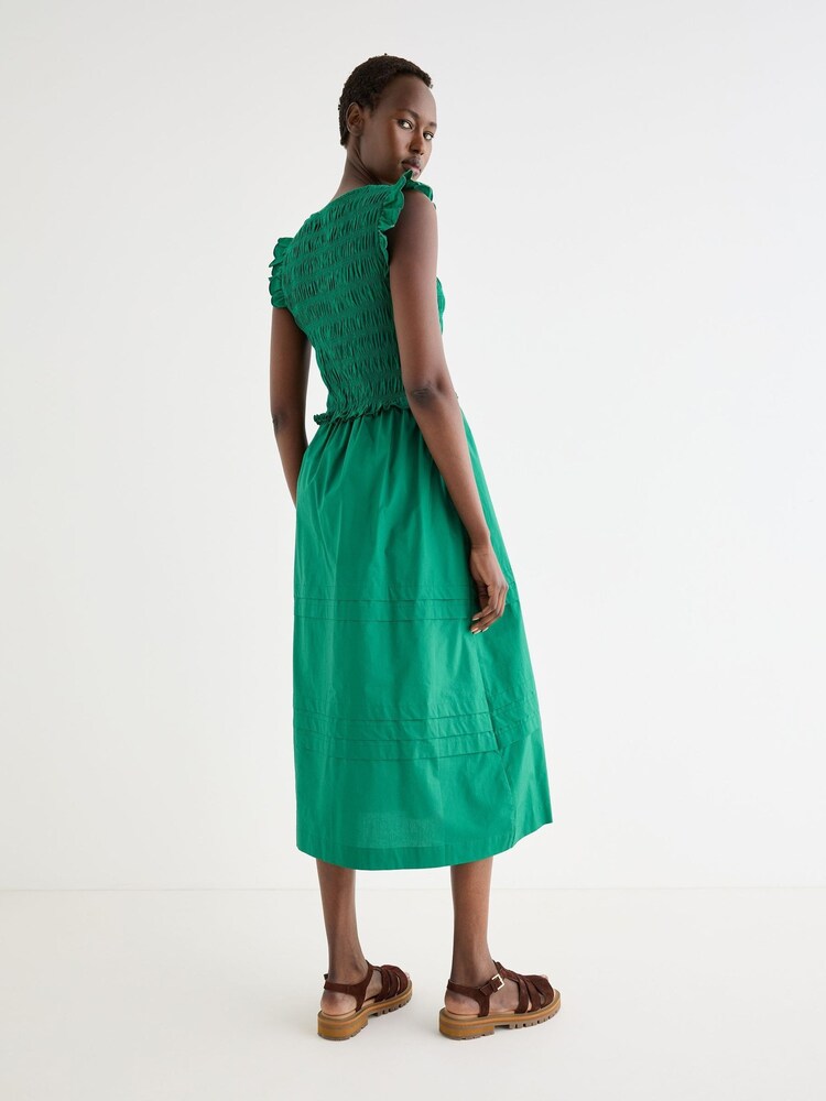 Oliver Bonas Green Shirred Bodice V-Neck Sleeveless Midi Dress - Image 2 of 7