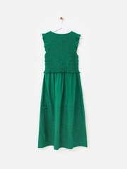 Oliver Bonas Green Shirred Bodice V-Neck Sleeveless Midi Dress - Image 4 of 7