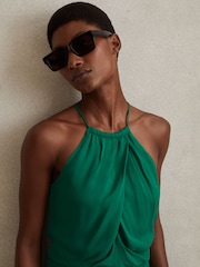 Reiss Green Elliana Drape Front Midi Dress - Image 1 of 5