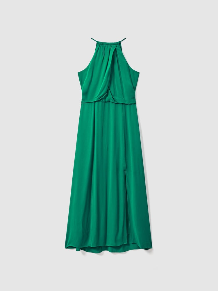 Reiss Green Elliana Drape Front Midi Dress - Image 2 of 5