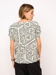 Black & White Tile Gathered Short Sleeve Textured Boxy T-Shirt - Image 2 of 5