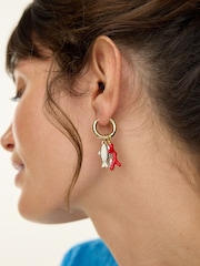 Oliver Bonas Red Fish, Coral & Faux Pearl Charm Drop Hoop Earrings - Image 3 of 3