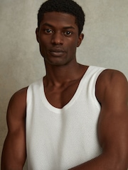 Reiss Optic White Velo Open-Stitch Cotton Vest - Image 1 of 6