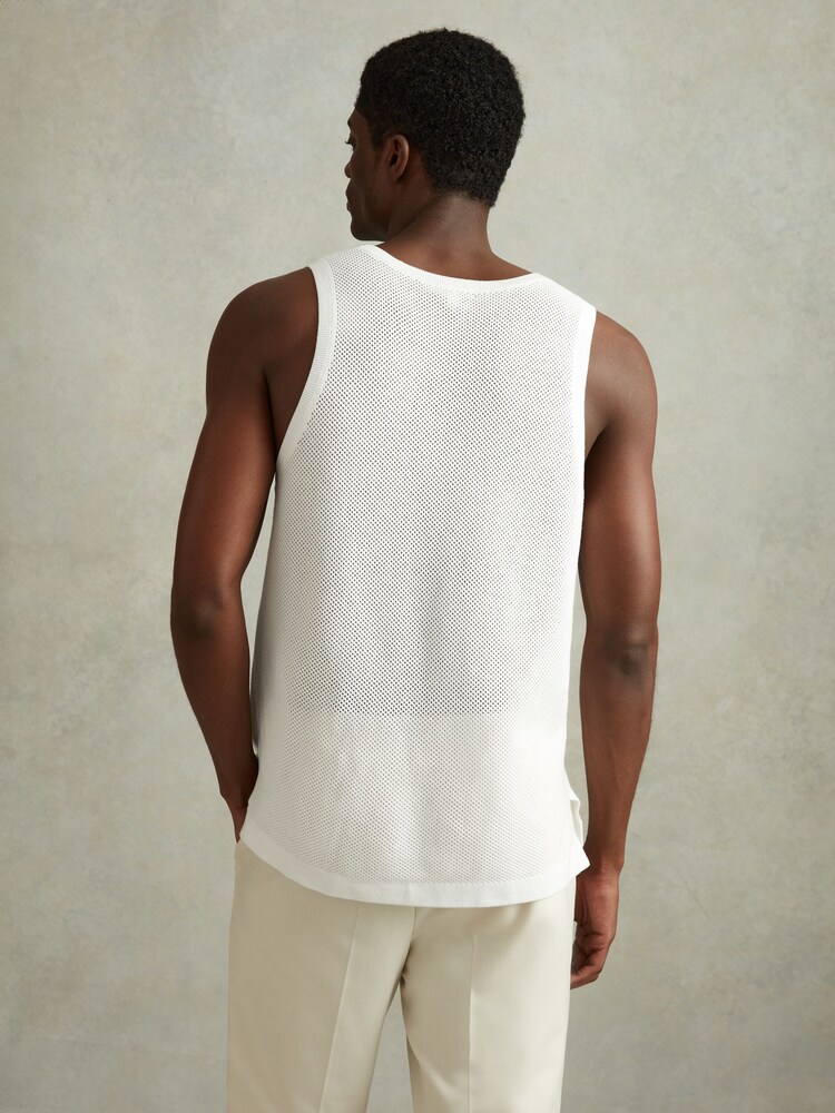 Reiss Optic White Velo Open-Stitch Cotton Vest - Image 5 of 6