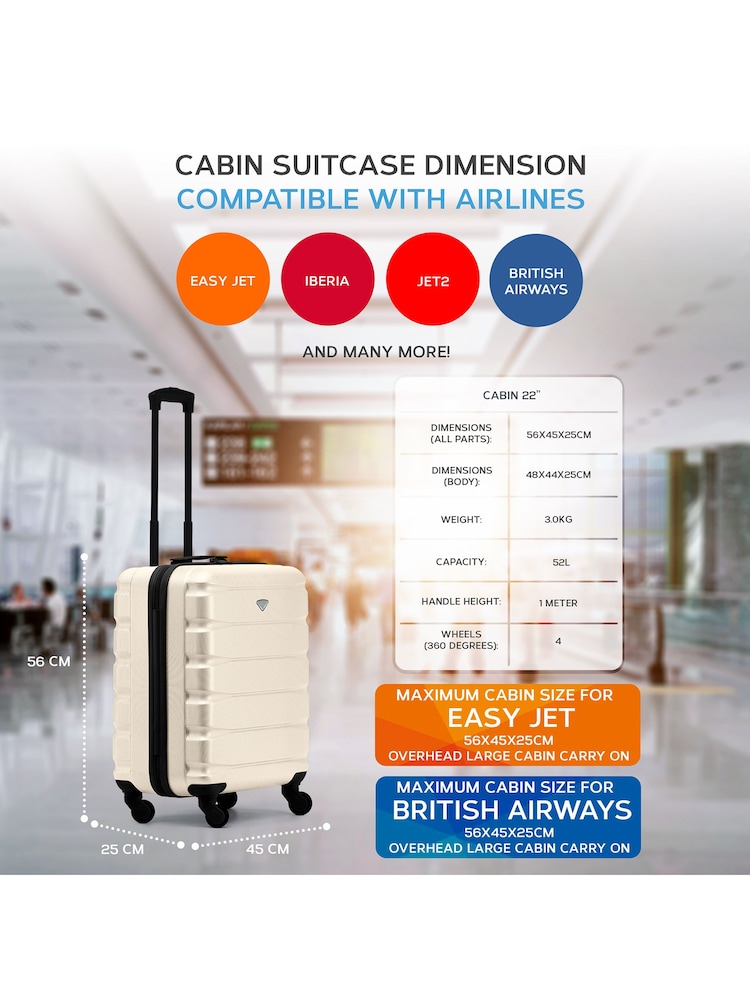 Flight Knight 56x45x25cm EasyJet Overhead 4 Wheel ABS Hard Case Cabin Carry On Hand Luggage - Image 3 of 7