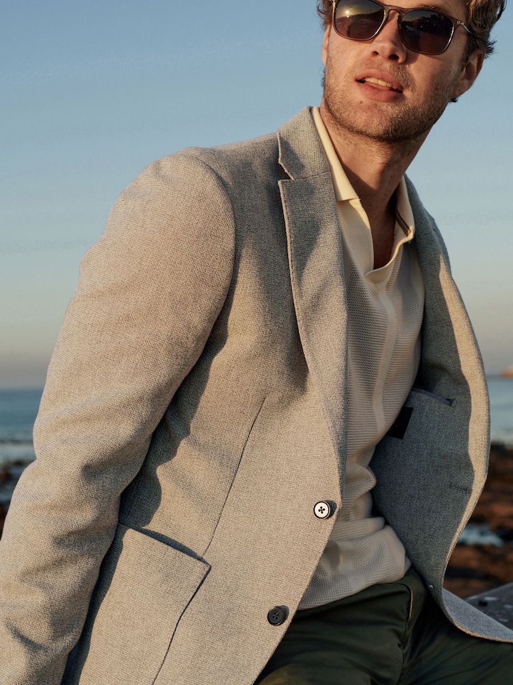 Stone Slim Fit Nova Fides Italian Fabric Textured Cotton Blend Blazer - Image 1 of 11