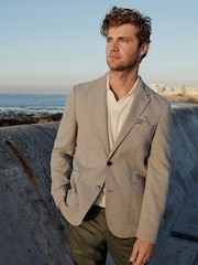 Stone Slim Fit Nova Fides Italian Fabric Textured Cotton Blend Blazer - Image 3 of 11