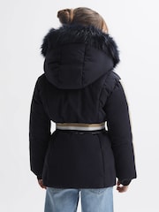 Reiss Navy Cara 4-9 yrs Quilted Faux Fur Hooded Coat - Image 5 of 7