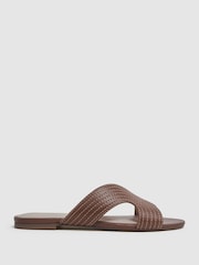 Reiss Tan Rose Leather Slip-On Sandals - Image 1 of 5