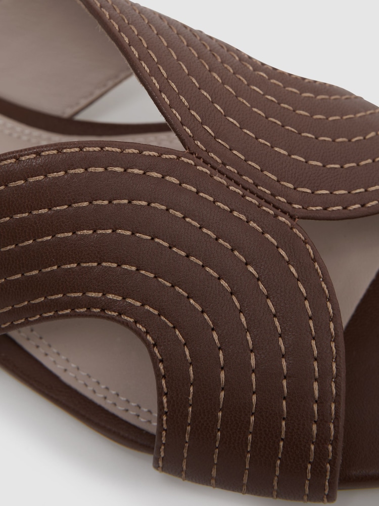Reiss Tan Rose Leather Slip-On Sandals - Image 5 of 5