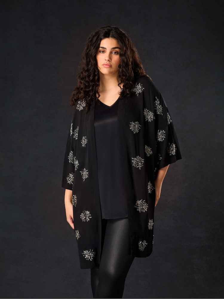 Live Unlimited Black Curve Embellished Beaded Edge to Edge Jacket - Image 1 of 7