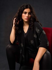 Live Unlimited Black Curve Embellished Beaded Edge to Edge Jacket - Image 3 of 7