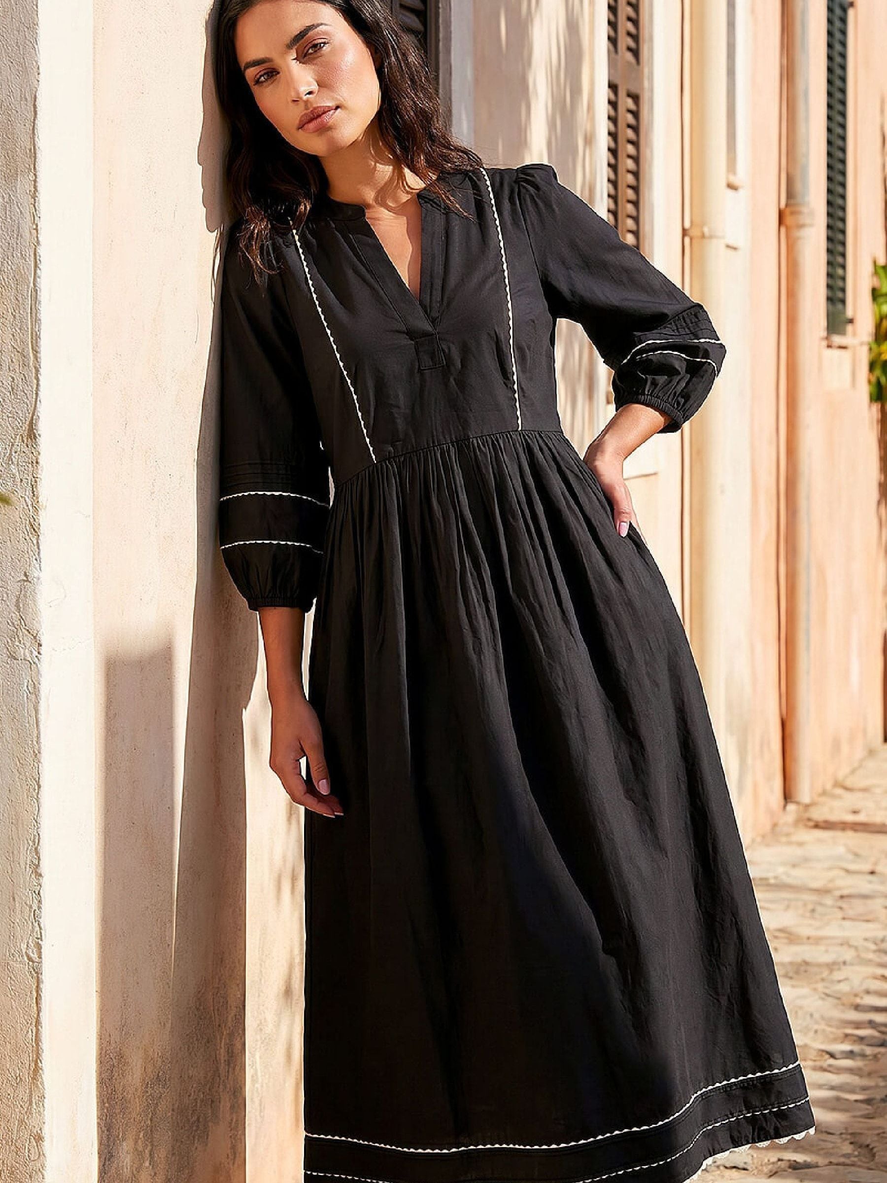 Buy Roman Black Ric Rac Collared Midi Dress from Next USA