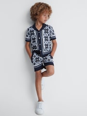 Reiss Navy Multi Jack 3-9 yrs Knitted Elasticated Waistband Shorts - Image 1 of 6