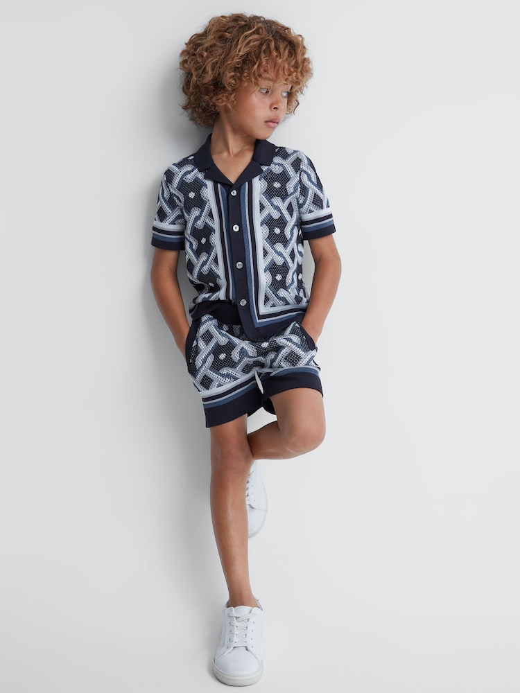 Reiss Navy Multi Jack 3-9 yrs Knitted Elasticated Waistband Shorts - Image 1 of 6