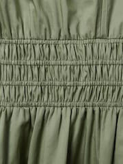 Reiss Green Lena Cotton Ruched Waist Midi Dress - Image 6 of 6