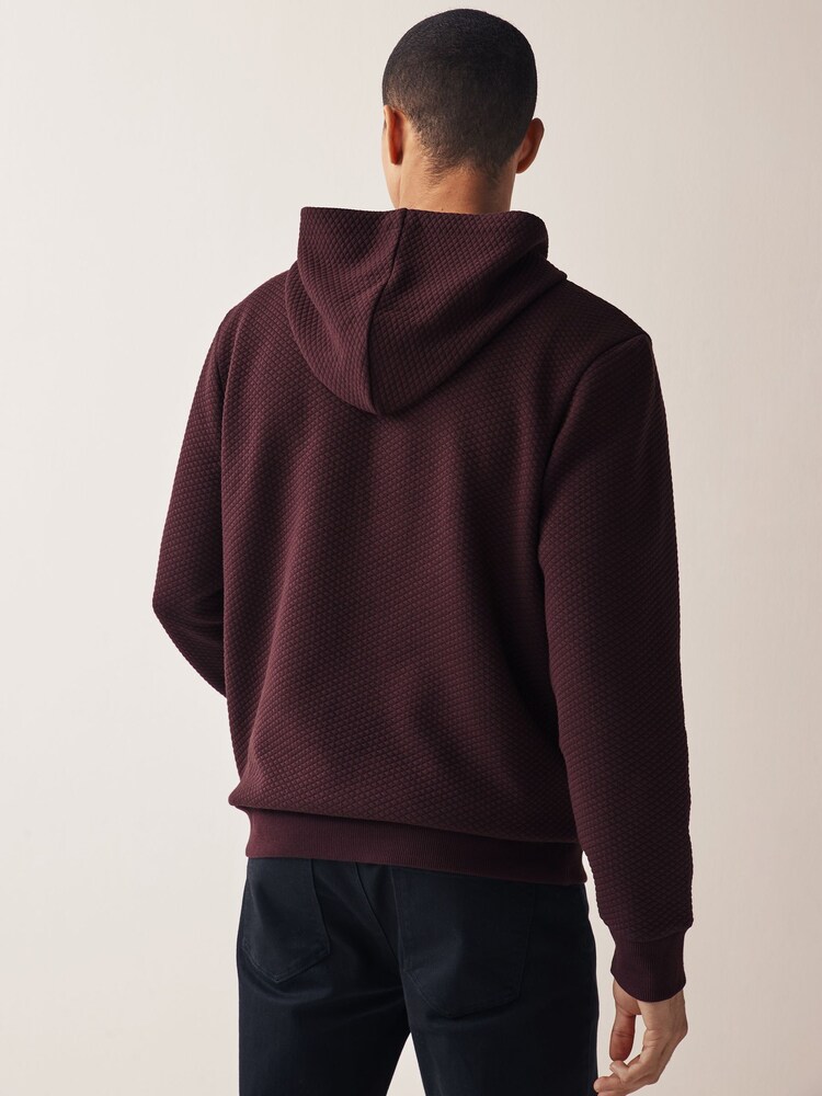 Burgundy Red Hooded Premium Textured Overhead Hoodie - Image 3 of 9