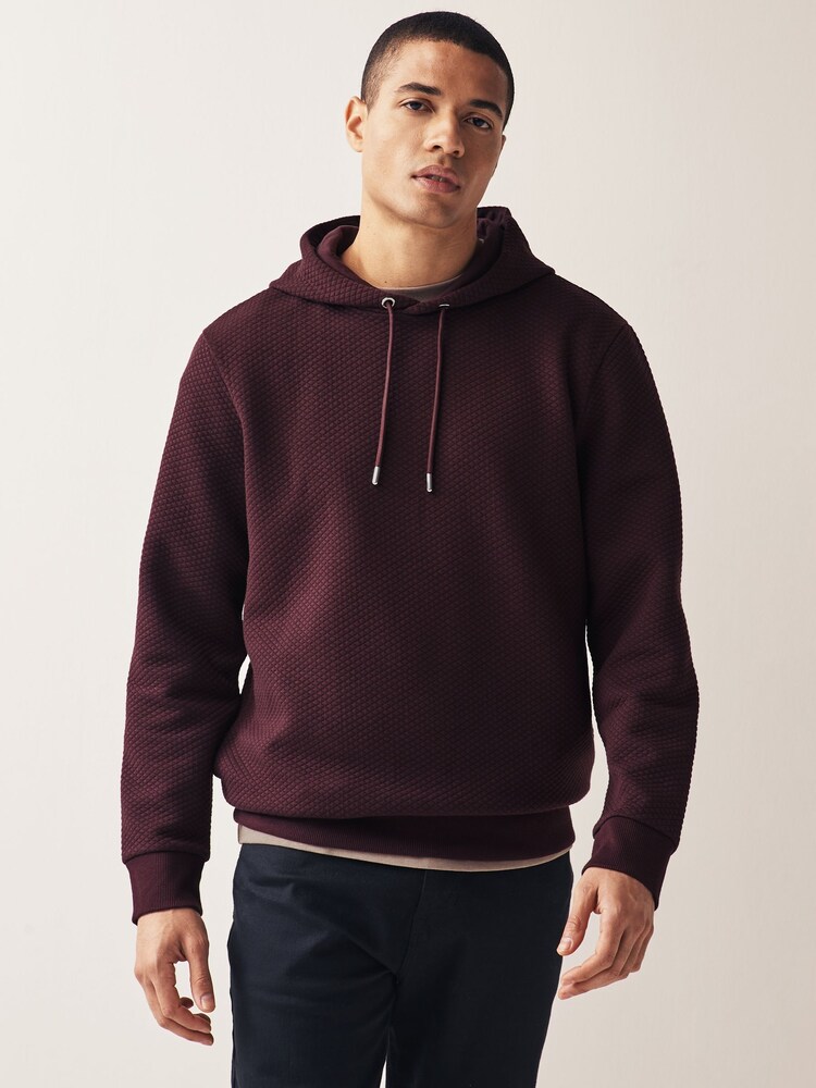 Burgundy Red Hooded Premium Textured Overhead Hoodie - Image 4 of 9