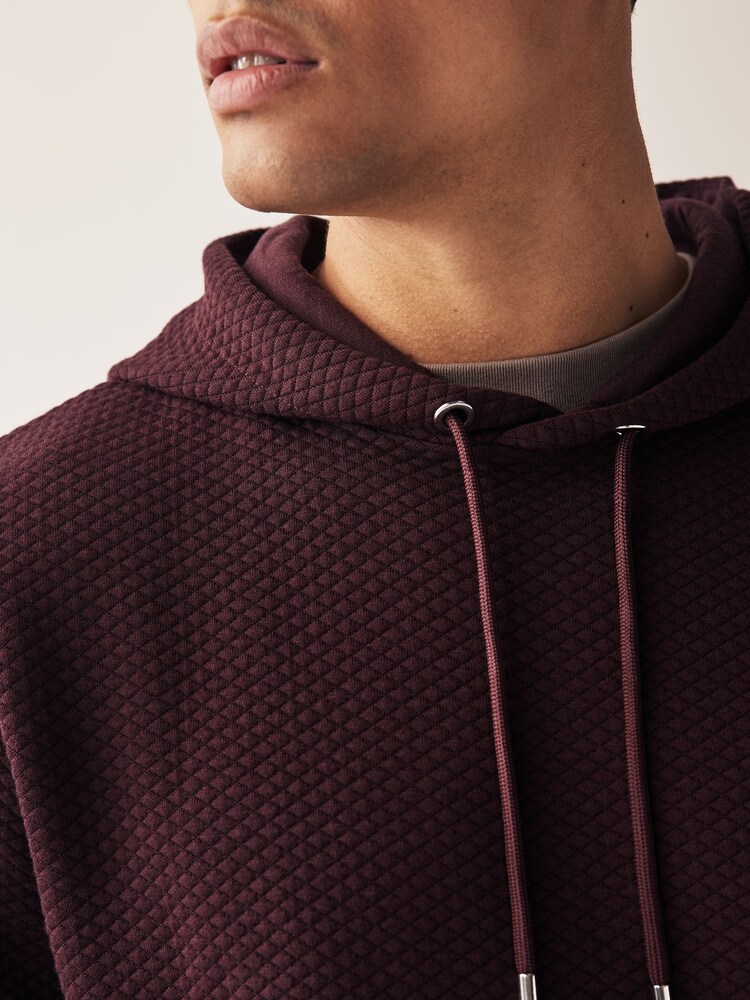 Burgundy Red Hooded Premium Textured Overhead Hoodie - Image 5 of 9