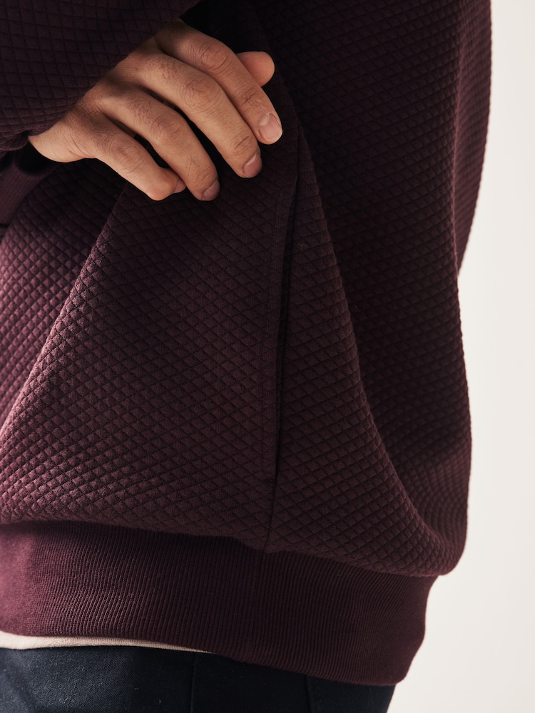 Burgundy Red Hooded Premium Textured Overhead Hoodie - Image 6 of 9