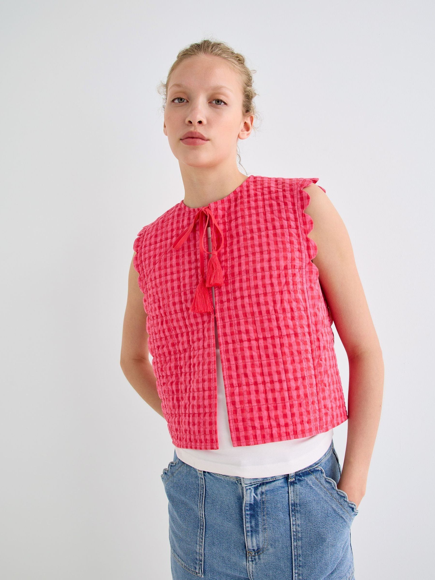 Buy Oliver Bonas Pink Gingham Tie Front Quilted Gilet from Next