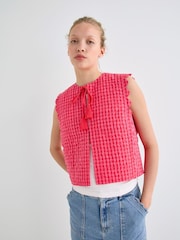 Oliver Bonas Pink Gingham Tie Front Quilted Gilet - Image 1 of 7