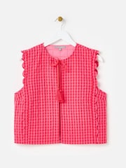 Oliver Bonas Pink Gingham Tie Front Quilted Gilet - Image 3 of 7