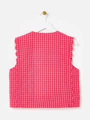 Oliver Bonas Pink Gingham Tie Front Quilted Gilet - Image 4 of 7