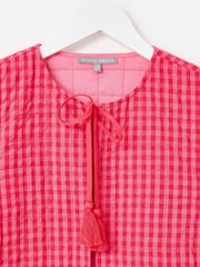 Oliver Bonas Pink Gingham Tie Front Quilted Gilet - Image 5 of 7