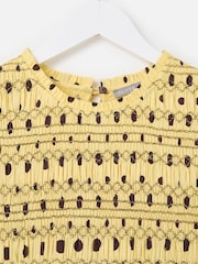 Oliver Bonas Butter Yellow & Brown Polka Dot Shirred Bodice Midi Dress - Image 5 of 7