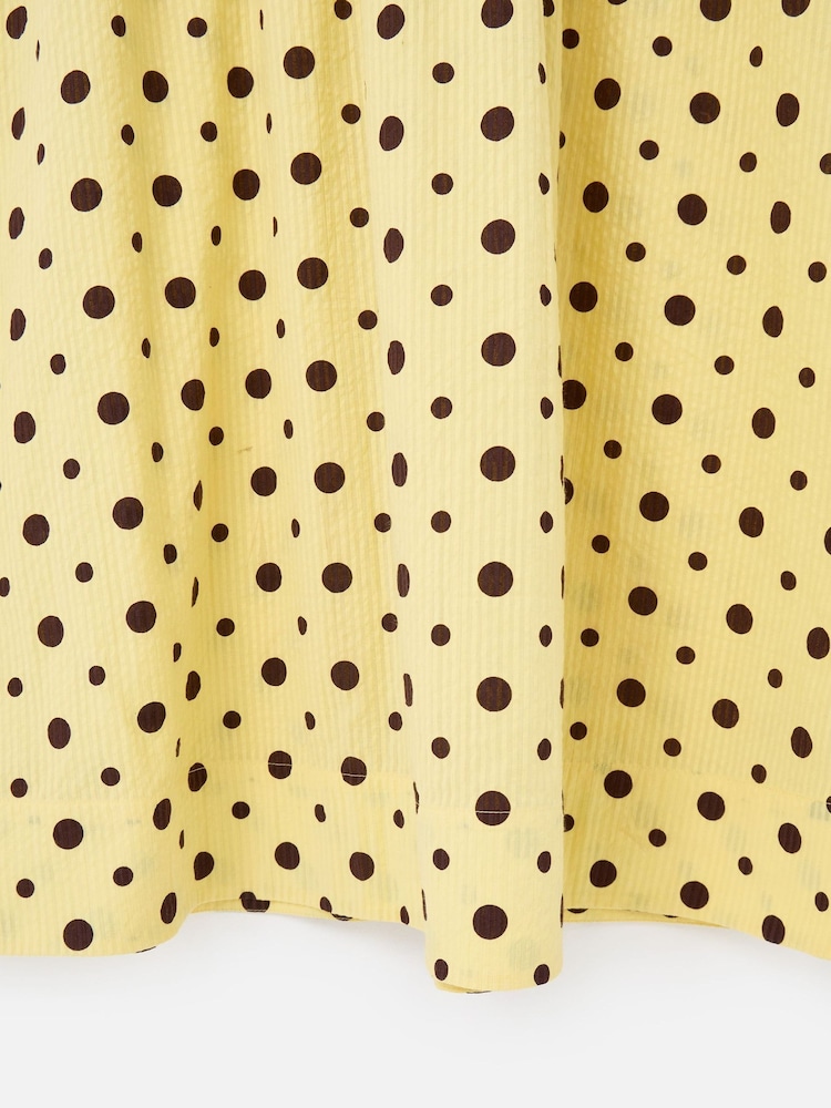 Oliver Bonas Butter Yellow & Brown Polka Dot Shirred Bodice Midi Dress - Image 7 of 7