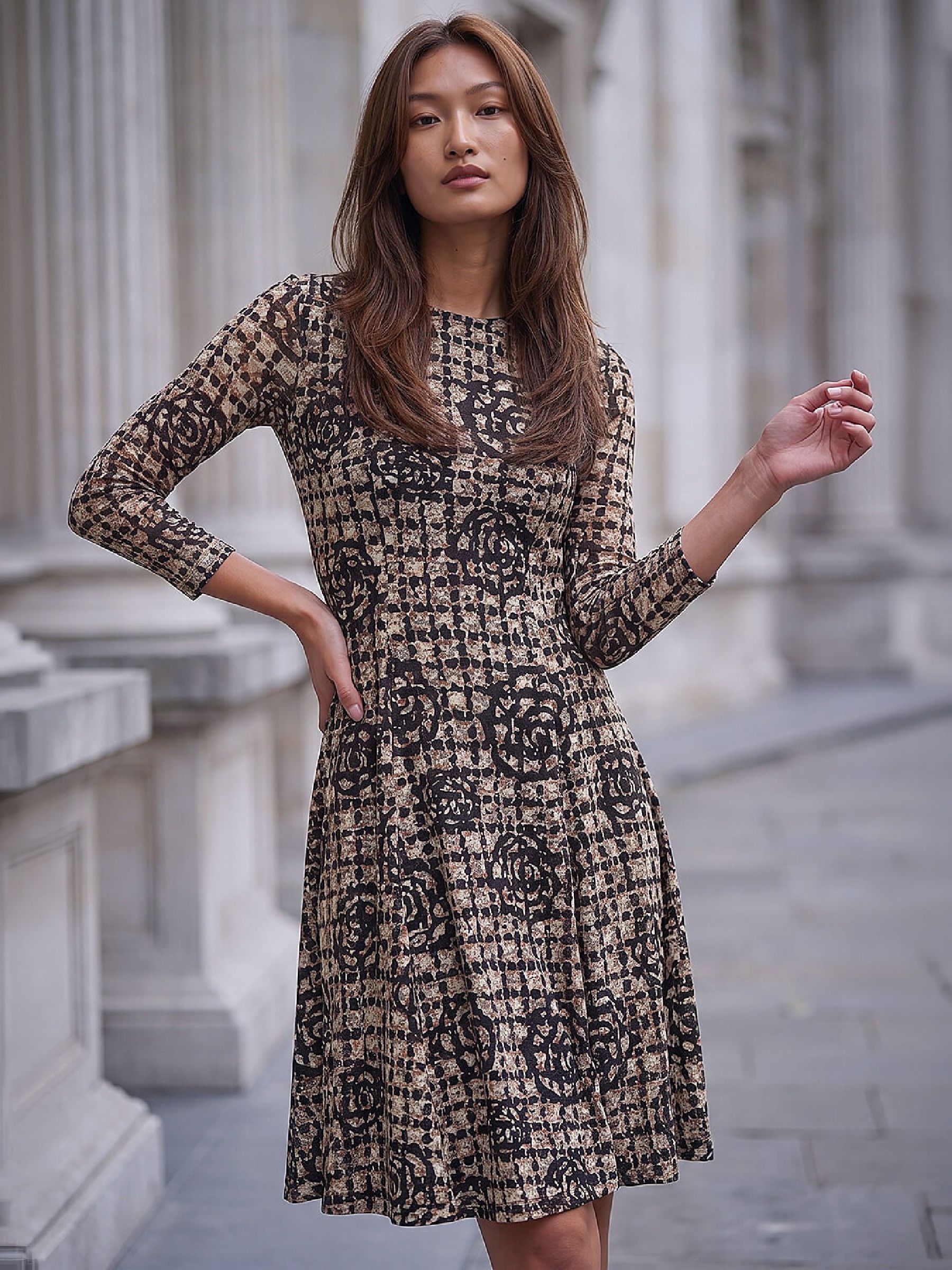 Roman Women's Dark Brown Rose Burnout Lace Dress In | Size: 16 - Image 2