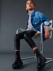 Black Chunky Zip Front Leather Ankle Boots - Image 2 of 9