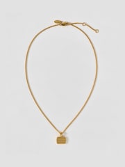 Oliver Bonas Gold Bibi Gold Tone Waterproof Ridged Disc Pendant Necklace - Image 1 of 4