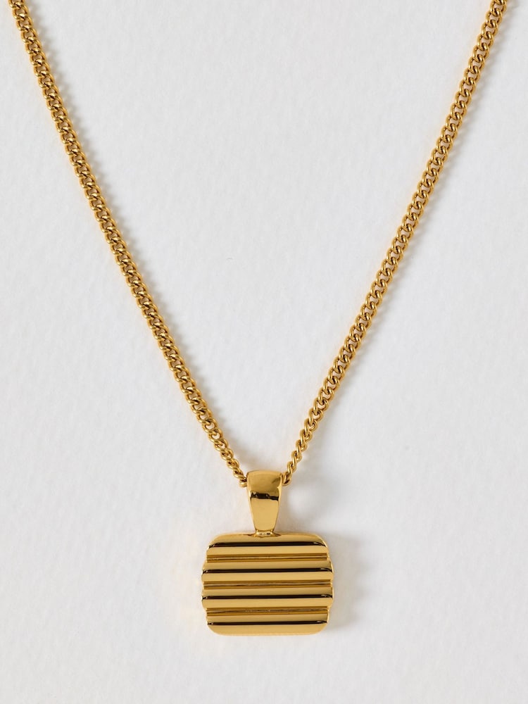 Oliver Bonas Gold Bibi Gold Tone Waterproof Ridged Disc Pendant Necklace - Image 2 of 4 Oliver Bonas Gold Bibi Gold Tone Waterproof Ridged Disc Pendant Necklace - Image 2 of 4