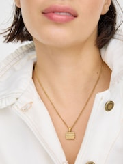 Oliver Bonas Gold Bibi Gold Tone Waterproof Ridged Disc Pendant Necklace - Image 4 of 4