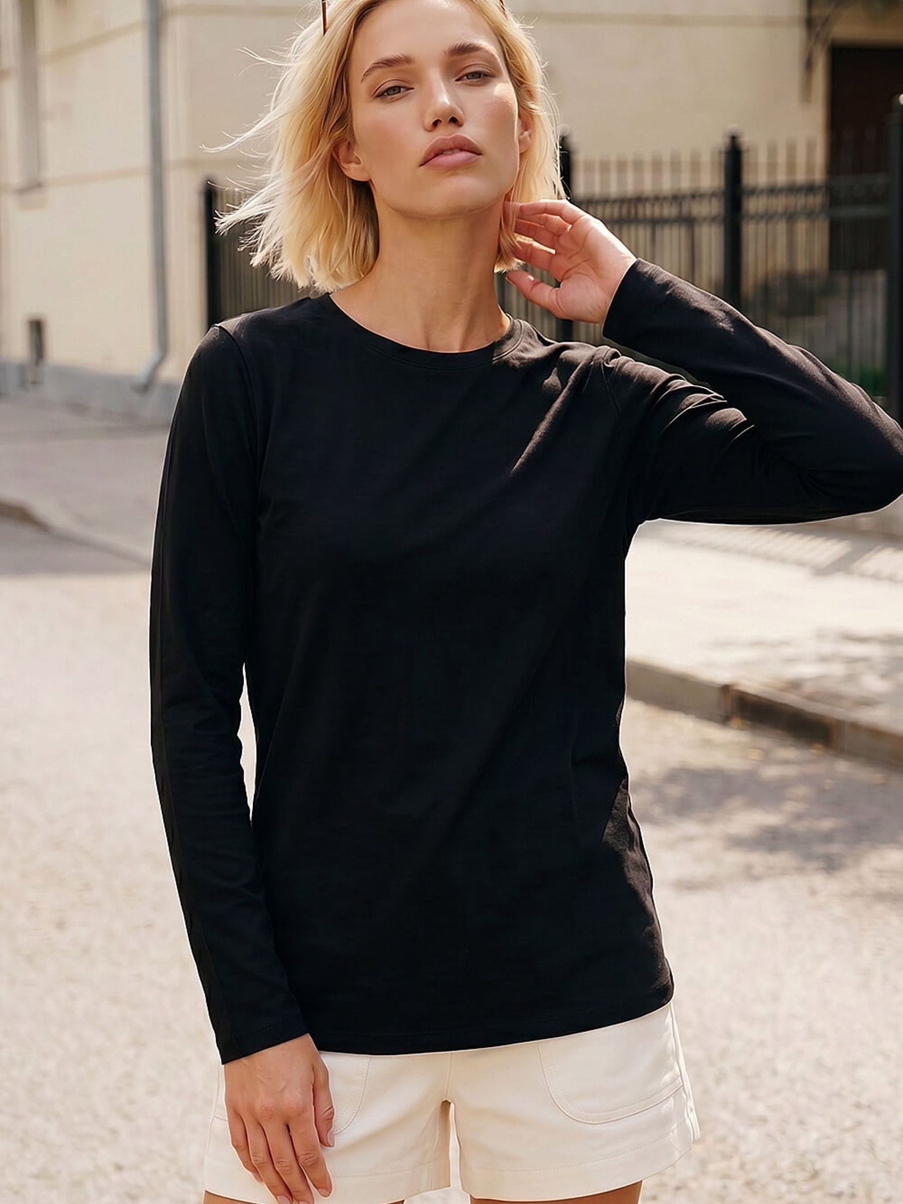 Roman Long Sleeve Plain Jersey Top, Black, Size 20, Women - Image 9