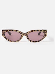 Oliver Bonas Brown Animal Print Cat Eye Acetate Sunglasses - Image 1 of 5